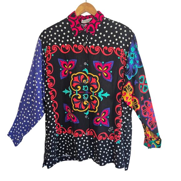 Size L - Vintage 1990s Express Rayon Shirt unique - Picture 1 of 4